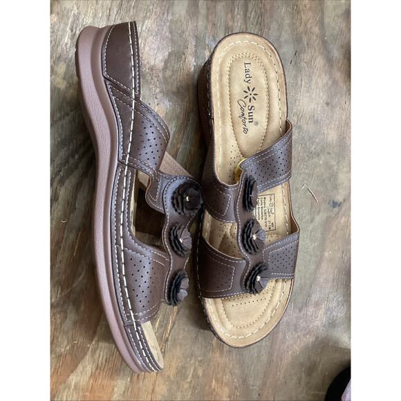 Lady Sun Contorto Brown Floral Sandals Size 9 - Picture 5 of 6